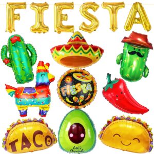 fiesta party decorations set, big taco party decorations set - pack of 15, fiesta taco llama cactus avocado chili sombrero balloons for mexican party decorations, mexican theme baby shower decorations