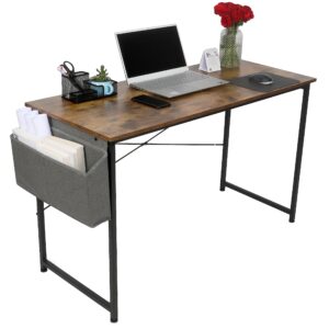 yssoa computer desk, modern simple style desk for home office, study student writing desk, vintage wooden desk, brown, 47 inch