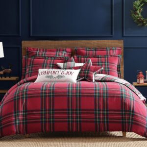 levtex home - spencer plaid duvet cover set - king duvet cover + two king pillow cases - tartan plaid - red, green, white, blue, gold - duvet cover (106 x 94in.) and pillow case (36 x 20in.) - cotton