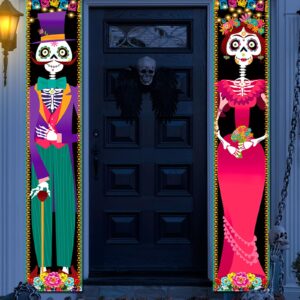 iPartycool Day of The Dead Decorations, Day of The Dead Porch Sign Door Banner, Halloween Costume Mexico Dia De Los Muertos Party Supplies Decorations Flag Welcome Hanging Home Wall Decor Background