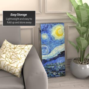 Red Lantern 3 ft. Short Double Sided Works of Van Gogh Canvas Starry Night/Sunflowers Folding Screen, 3 Foot, 3 Panel, Multicolor