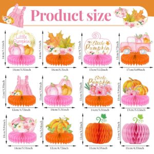 12PCS Little Pumpkin Party Decorations Pumpkin Honeycomb Centerpieces Pink Floral Table Toppers First Birthday Table Centerpieces A Little Pumpkin is On The Way Table Decor for Girls Baby Shower Party