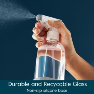 Grove Co. Glass Spray Bottles for Cleaning Solutions, 2-Pack Bundle, Unique Silicon Sleeve Slide & Snap Custom Label, Refillable Spray Bottle, Made from Recycled Glass, 2 x 16oz