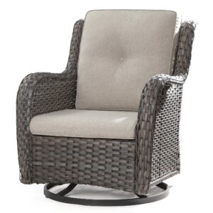 meetleisure outdoor swivel rocker wicker chair, high back swivel patio chairs wicker furniture, 1pc rattan swivel rocking chair with oiefin cushions(mixed grey/beige)