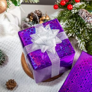 Homeral Holographic Purple Wrapping Paper Roll - 46.8 sq.ft. - Shiny Flower Pattern for Halloween, Birthday, Bridal Shower, Party, Christmas-17 inch x 32.8 ft