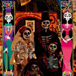 iPartycool Day of The Dead Decorations, Day of The Dead Porch Sign Door Banner, Halloween Costume Mexico Dia De Los Muertos Party Supplies Decorations Flag Welcome Hanging Home Wall Decor Background