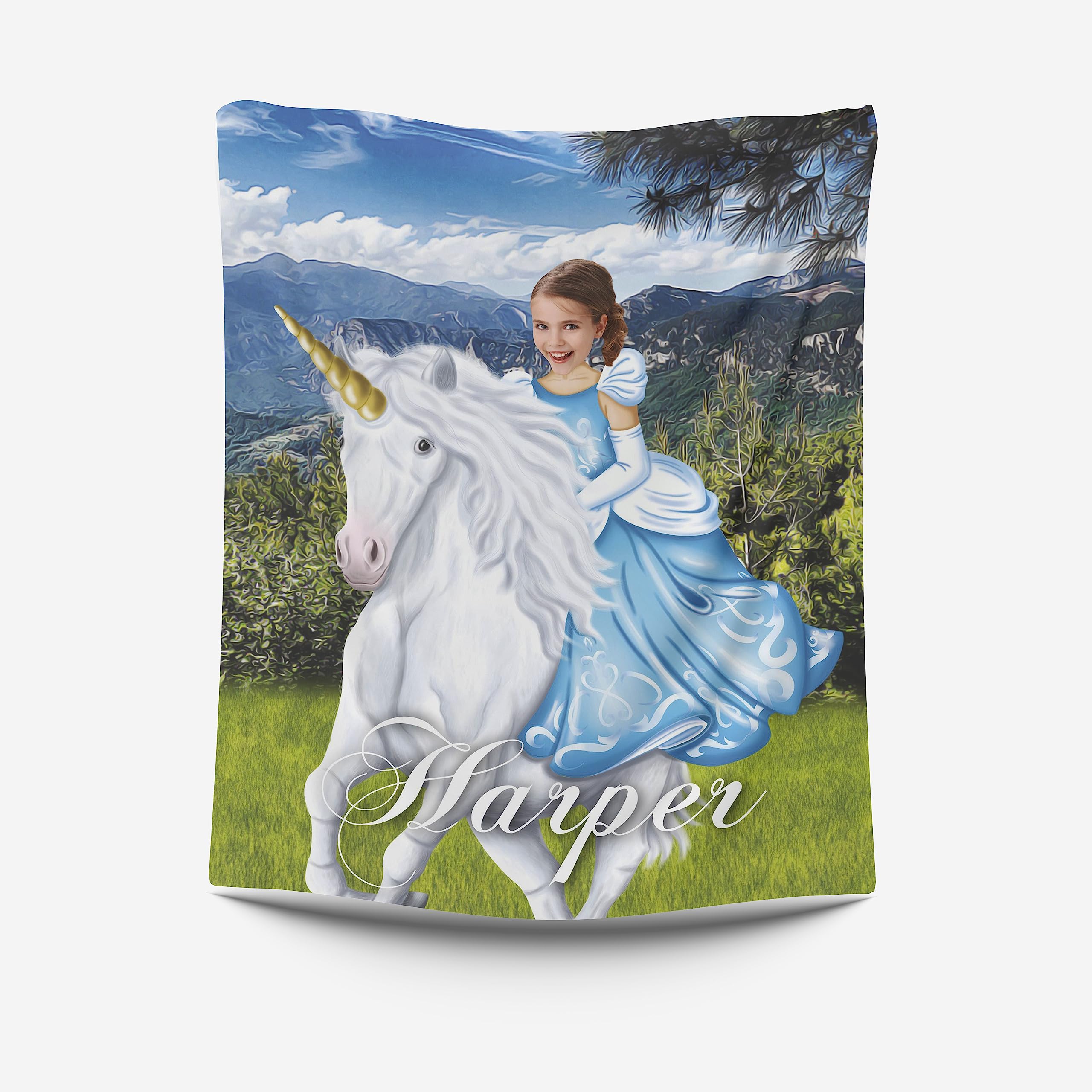 Custom Princess Blanket, Girls Personalized Photo Blanket, Add Your Face Blankets, Princess and Unicorn Custom Gift for Her, Kids Minky Throw Blanket 30x40 Custom Photo Gifts for Girls Women L78