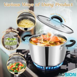 AOSION 6 Quart Stainless Steel Stockpot with Deep Fryer Basket, Stainless Steel Pot with Lid, 6QT Large Stock Pot, Induction Ready, Compatible with All Stoves, Dishwasher Safe