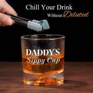 PONPUR DADDY SIPPY CUP Gifts for Men Dad, Daddy, Engraved Whiskey Glass, Christmas Stocking Stuffers, Funny Dad Birthday Gifts for Dad Husband from Wife Daughter Son Kids, Unique Gag Men Gift