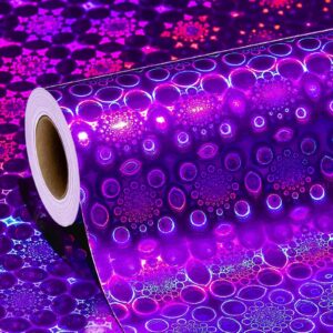 homeral holographic purple wrapping paper roll - 46.8 sq.ft. - shiny flower pattern for halloween, birthday, bridal shower, party, christmas-17 inch x 32.8 ft