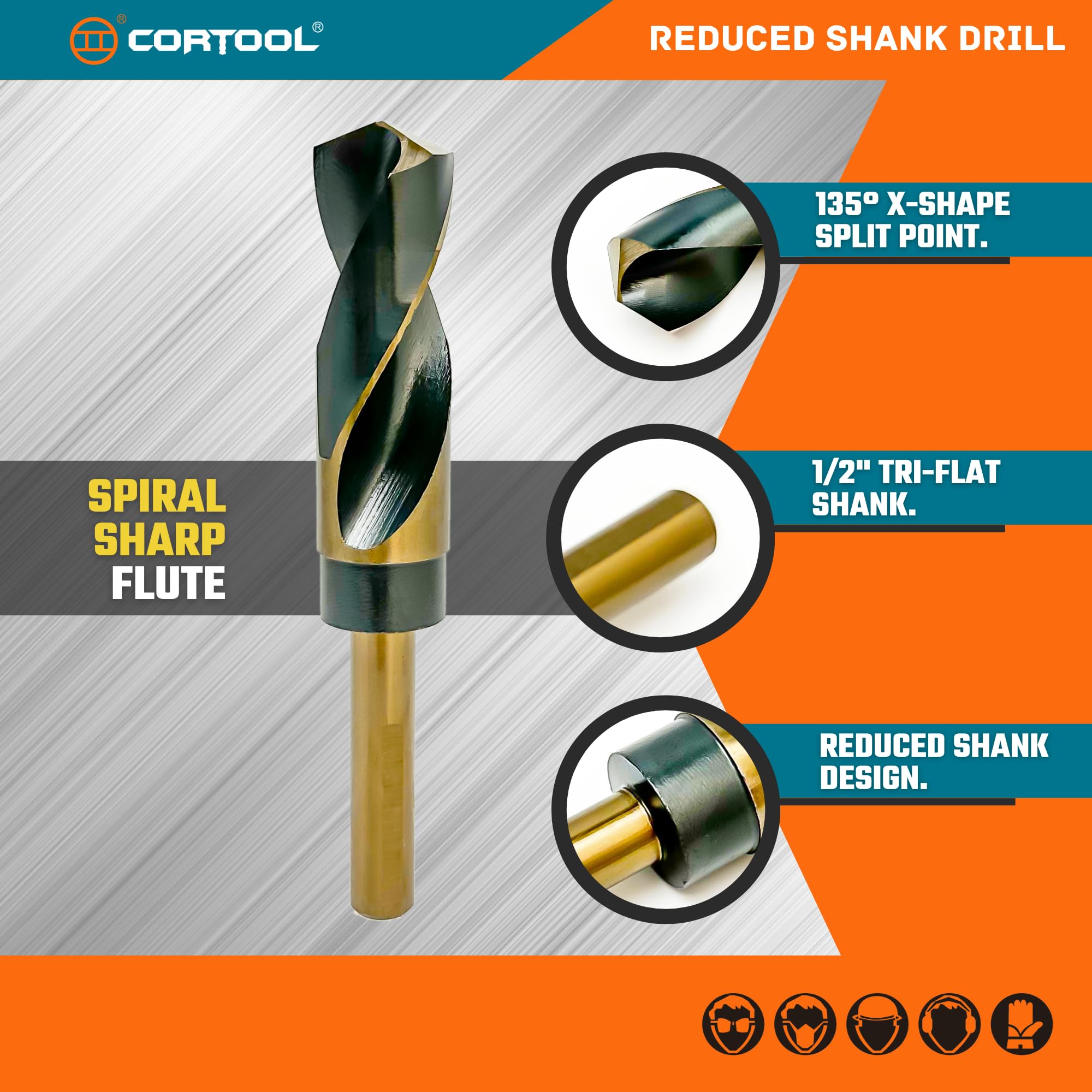 CORTOOL 5/8 Inch Drill Bit | Reduced Shank High Speed Steel | 5/8 Drill Bit for Metal and Steel | HSS M2 Black & Gold Drill Bit with 1/2" Shank