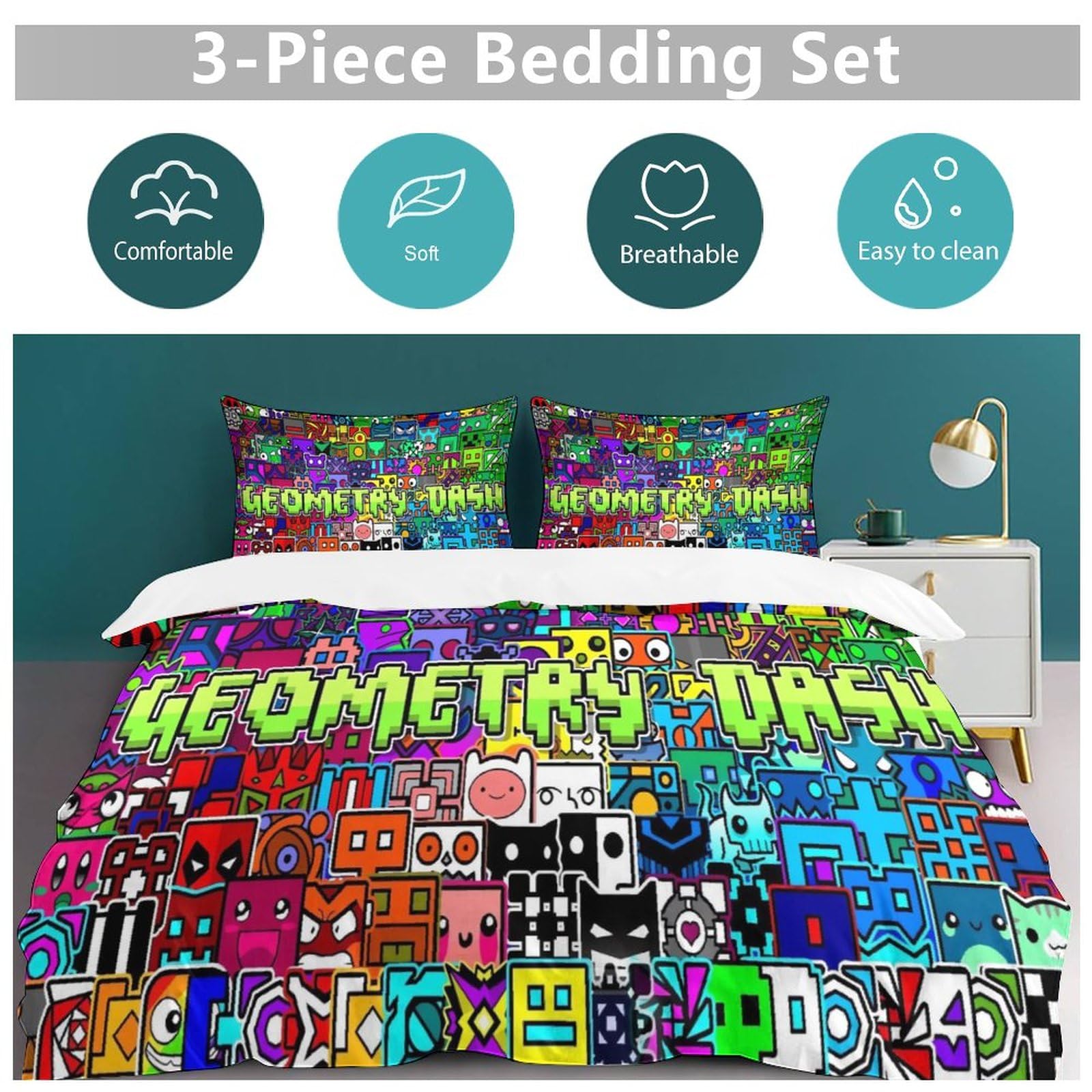 gscm Geo_metry Da_sh 3 Pieces Bedding Sets 79"x90" Comforter Cover Sets 1 Duvet Cover and 2 Pillow Cases for Home Bedroom