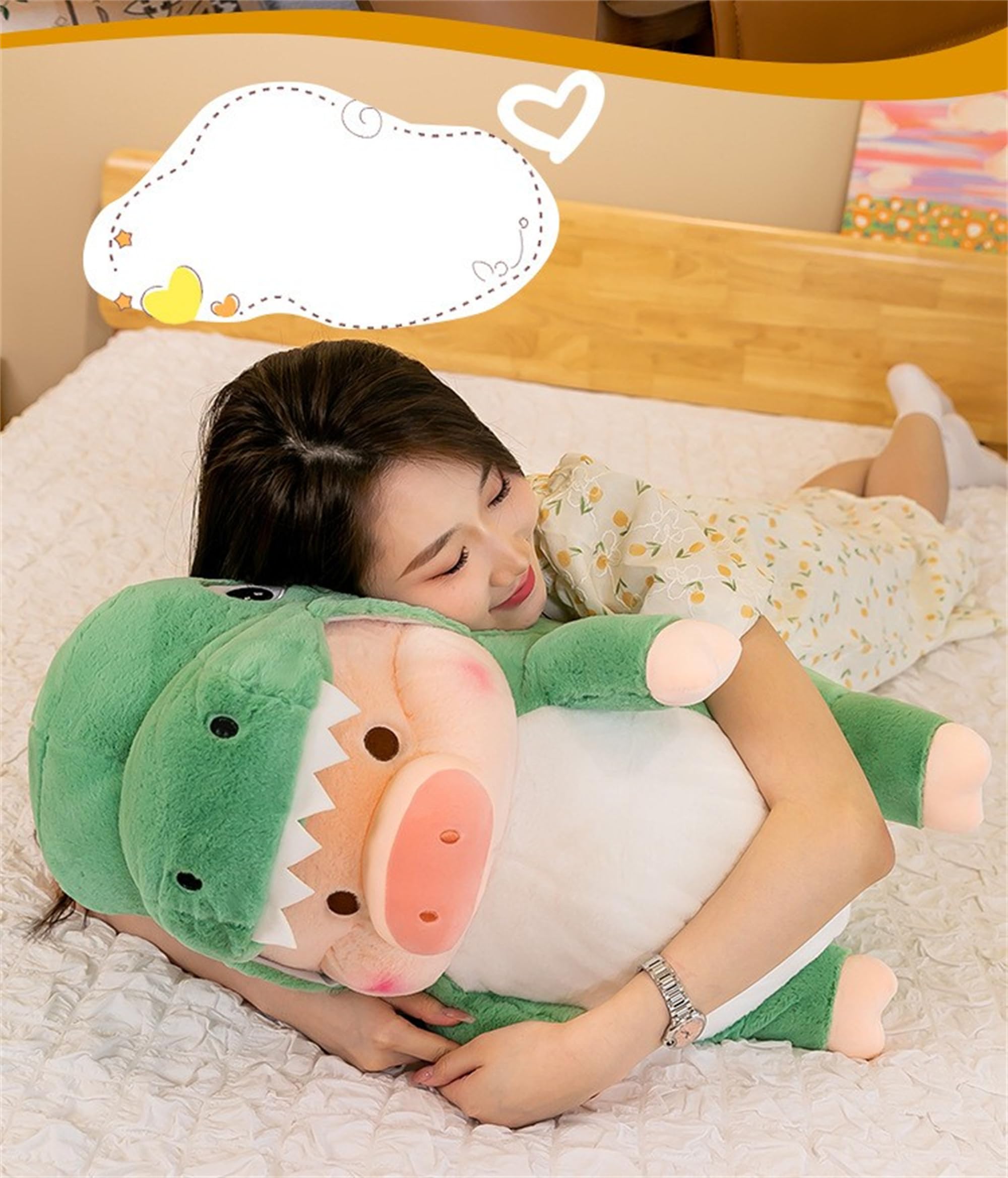 LANFIRE Pig Plush Stuffed Toy Pig Dressed as Shark Dinosaur Cute Plush Pillow for Boys Girls (Green, 15.6 in)