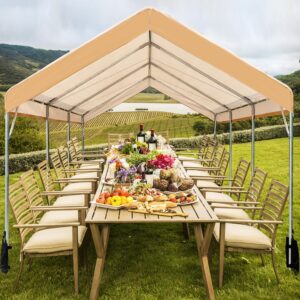 Sophia & William Carport, Heavy Duty 10'x20' Car Canopy Tent,Portable Garage Shelter with 4 Reinforced Steel Cables, Galvanized Steel Frame 150G UV Protective Tarp for Car Boat Truck Party, Beige