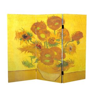 Red Lantern 3 ft. Short Double Sided Works of Van Gogh Canvas Starry Night/Sunflowers Folding Screen, 3 Foot, 3 Panel, Multicolor