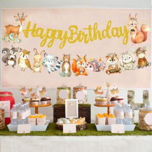 Woodland Animal Happy Birthday Banner Woodland Creatures Banner Decorations 2Pcs Forest Animals Cutout Banners for Woodland Theme Baby Shower Supplies