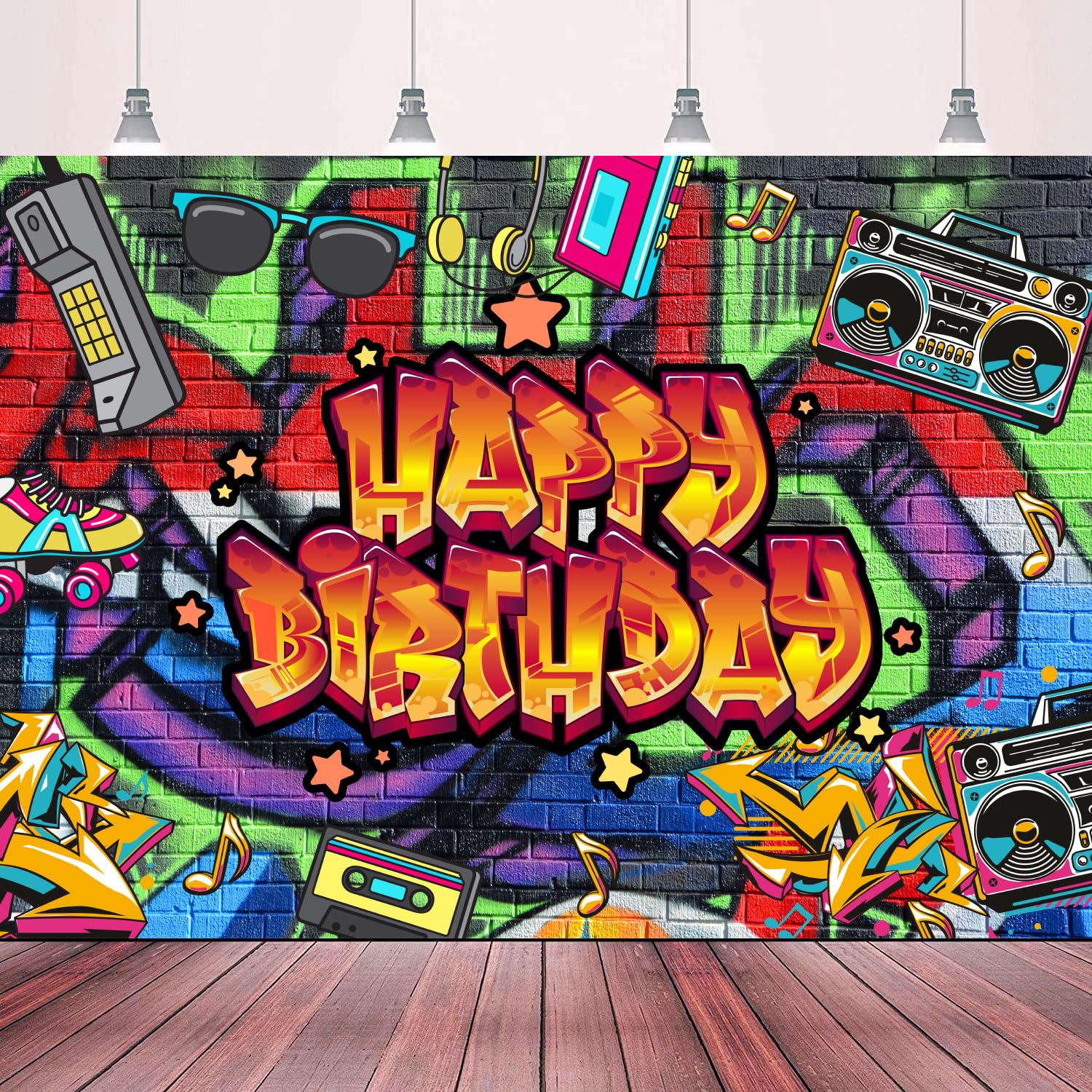 80s and 90s Rock N Roll Hip Hop Graffiti Photo Booth Backdrop Banner - Retro Disco Party or Punk Rock Music Party Backdrop Banner Decoration 70.87x47.24in-BECKTEN