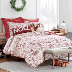 Levtex Home - Yuletide Duvet Cover Set - King Holiday Duvet Cover 106x94 and Two King Pillow Cases 20x36 - Christmas Holiday Script - Red and Cream - Cotton