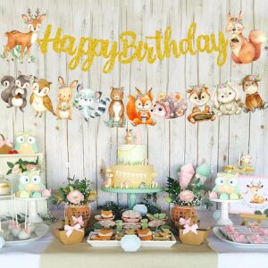 Woodland Animal Happy Birthday Banner Woodland Creatures Banner Decorations 2Pcs Forest Animals Cutout Banners for Woodland Theme Baby Shower Supplies