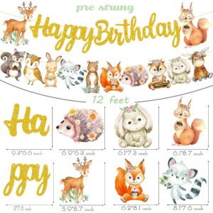 Woodland Animal Happy Birthday Banner Woodland Creatures Banner Decorations 2Pcs Forest Animals Cutout Banners for Woodland Theme Baby Shower Supplies