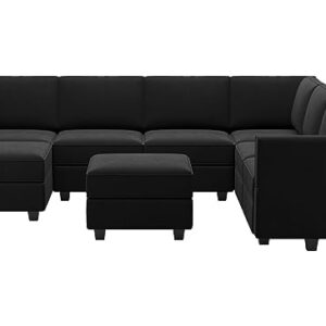 Belffin Modular Sectional Sofa with Storage Seat Oversized U Shaped Couch with Reversible Chaise Sofa Set with Ottoman Velvet Black