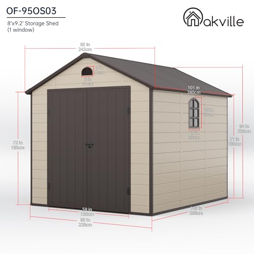 Oakville Furniture Storage shed 8x9.2 ft, Resin Garden Storage, Patio Storage Sheds Outdoor with Floor Waterproof, Outdoor Sheds Garden Tools Bike Shed, Garden Sheds & Outdoor Storage, Brown