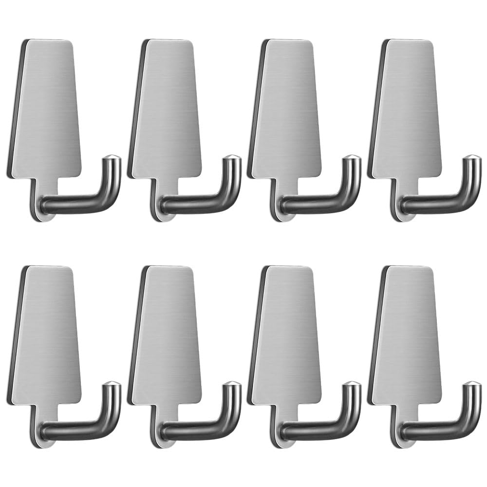 SYJINGLINK Wall Hooks for Hanging,Bath Towel Hooks ，Heavy Duty Waterproof Stainless Steel Hook,Modern Coat Hooks (Pine Hook (Silver) 8pcs)