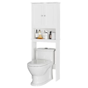 Meilocar Over The Toilet Storage Cabinet, Bathroom Storage Organizer Over Toilet, Space Saver W/Adjustable Shelf & Open Storage Shelf, White