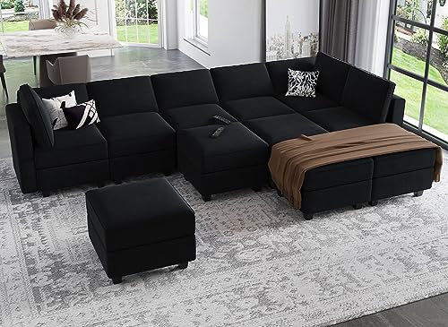 Belffin Modular Sectional Sofa with Storage Seat Oversized U Shaped Couch with Reversible Chaise Sofa Set with Ottoman Velvet Black