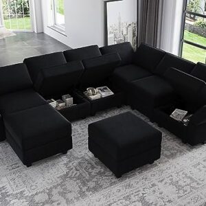 Belffin Modular Sectional Sofa with Storage Seat Oversized U Shaped Couch with Reversible Chaise Sofa Set with Ottoman Velvet Black