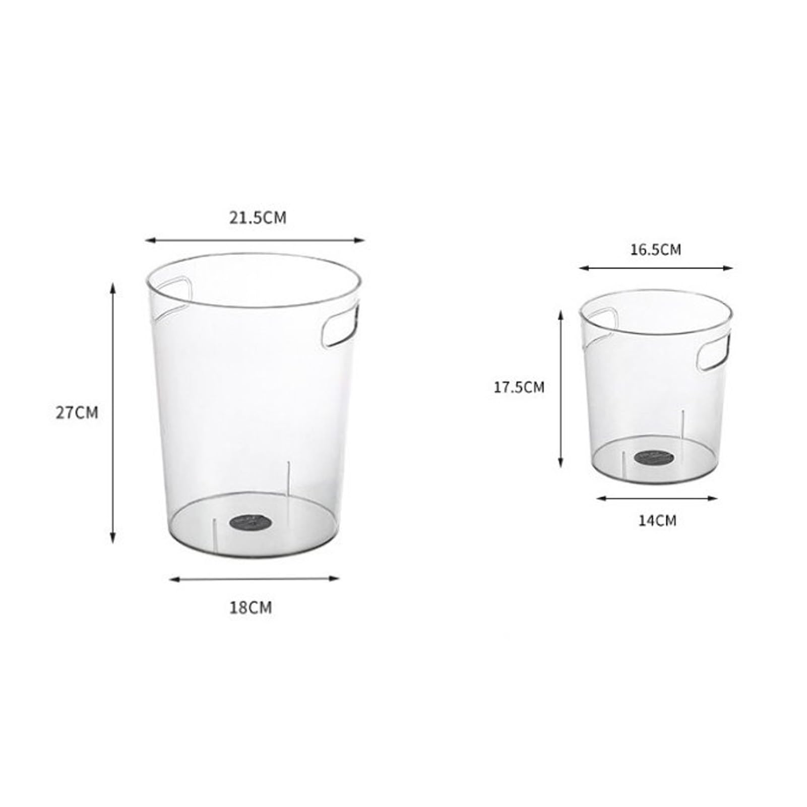 Small Trash Can, Plastic Wastebasket, Round Garbage Container, Transparent Trash Can Clear Wastebasket with Handles for Kitchen Bathroom Office Bedroom Living Roomsmall Waste Basket (M)