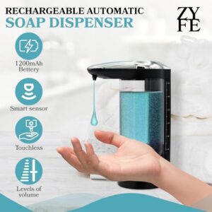 Rechargeable Automatic Soap Dispenser Touchless. Large 22oz Dual Wall Mountable or Countertop Liquid Hand Soap Dispenser for Kitchen Sink. Automatic Soap Dispenser Bathroom.