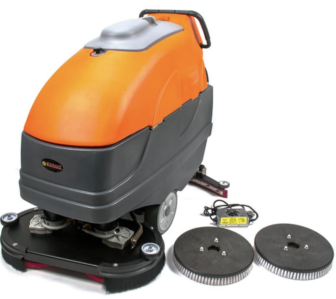 SUNMAX RT120 34" Self-Propelled Commercial Floor Scrubber Machine - 33-Gal Tank, Dual Brushes, Battery Powered, High Efficiency for Large Areas