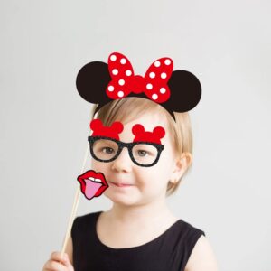 25PCS Mini Photo Booth Props with Stick, Cartoon Mouse Themed Party Selfie Props, Mouse Birthday Party Supplies, Mini Mouse Backdrop Decorations for Boy Girl Kids First 1st Bday Baby Shower