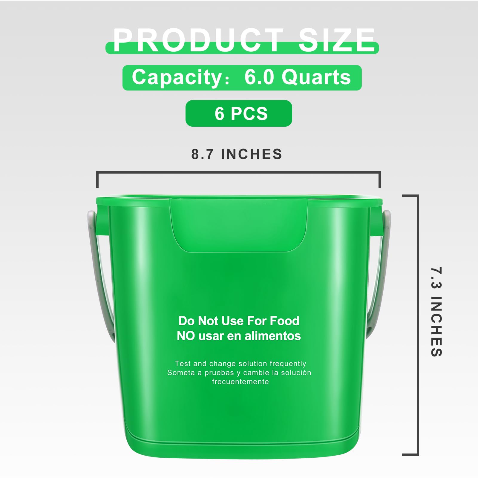 6 Pcs 6 Quart Cleaning Bucket Small Sanitizing Square Bucket Detergent Pail for Home Commercial Restaurant Kitchen Office School (Green)