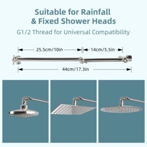 iFealClear Adjustable Shower Head Extension Arm, 16" Brass Shower Head Extender Lower Raise Rain & Fixed Showerhead to Your Height/Angle, G1/2 Shower Arm Extension with Lock Joint, Brushed Nickel