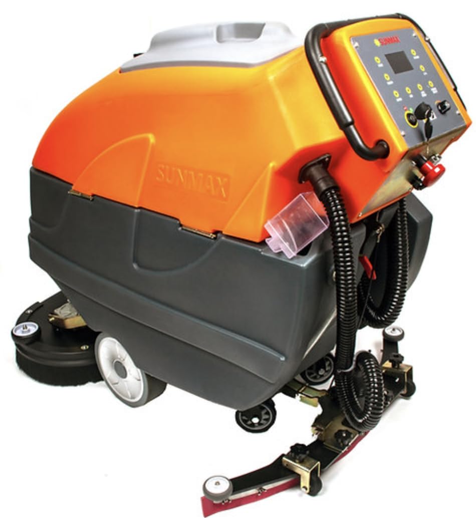 SUNMAX RT120 34" Self-Propelled Commercial Floor Scrubber Machine - 33-Gal Tank, Dual Brushes, Battery Powered, High Efficiency for Large Areas