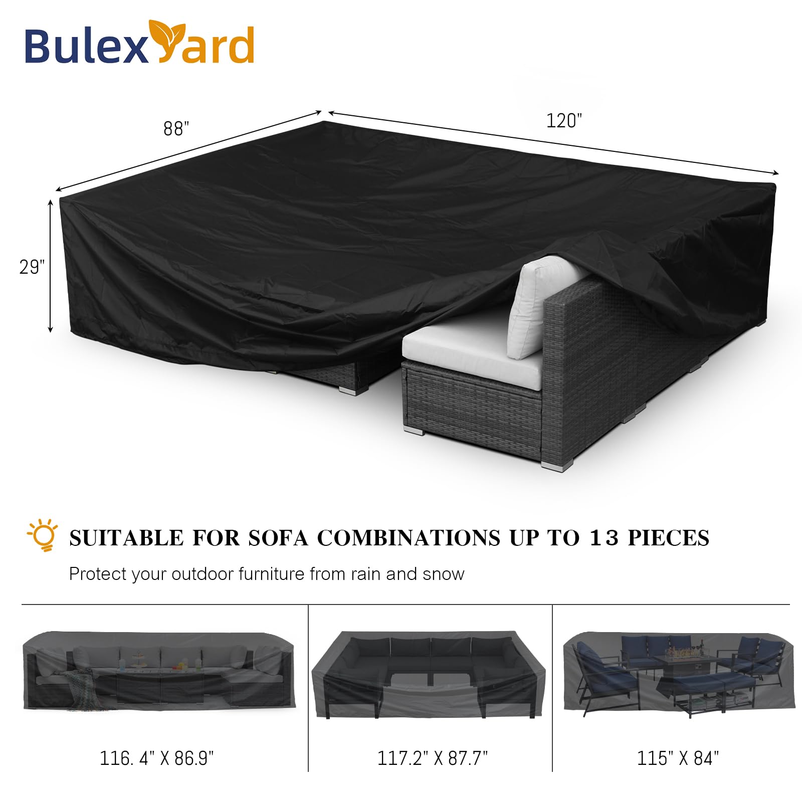 BULEXYARD Black Oxford Fabric Chair Cover Waterproof Dustproof, Heavy Duty Outdoor Patio Furniture Covers (Sofa Cover)