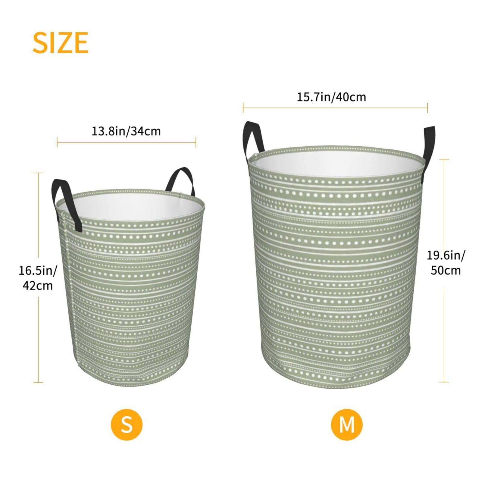 Bamanko Dotted Striped Mudcloth Sage Green Laundry Basket Waterproof Collapsible Round Laundry Hamper Toys Clothes Organizer Gift Basket For Room Medium