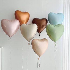 KALOR 18 Inch Brown Heart Mylar Balloons, 10 Pcs Love Foil Balloons, Heart Shaped Balloons for Engagement, Bridal Shower and Birthday Party Decorations