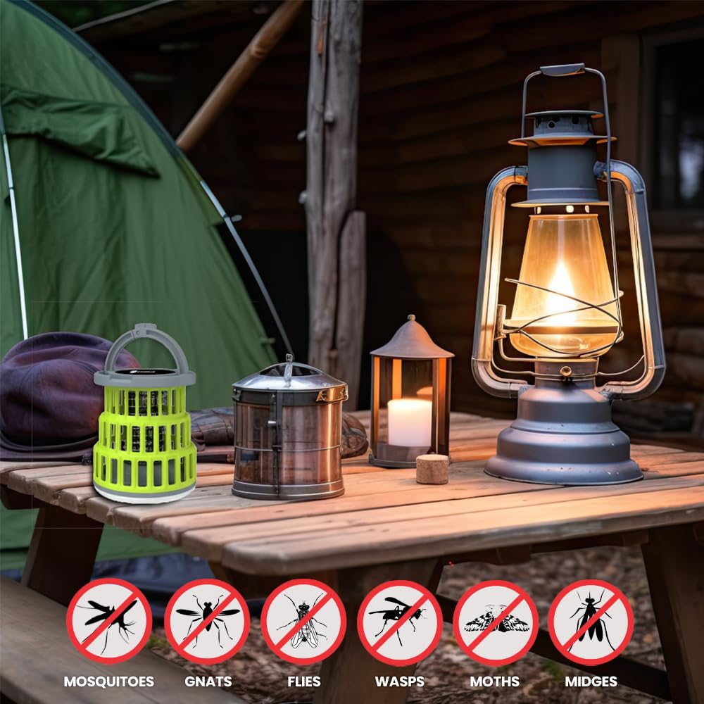 EXORUX Telescopic Bug Zapper Outdoor, Cordless & Rechargeable Mosquito Zapper with Camping Lamp, Fly Traps Outdoor, Fly Zapper, Mosquito Trap, Fly Catcher, Bug Light for Garden Backyard Patio