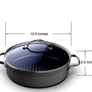 Nuwave 3Qt Skillet Forged Grill Pan, Tempered Glass Lid, G10 Healthy Duralon Blue Ceramic Ultra Non-Stick Coating, Oven & Dishwasher-Safe, Induction & Stove, Evenly Heats & Durable, Gray, PFAS Free