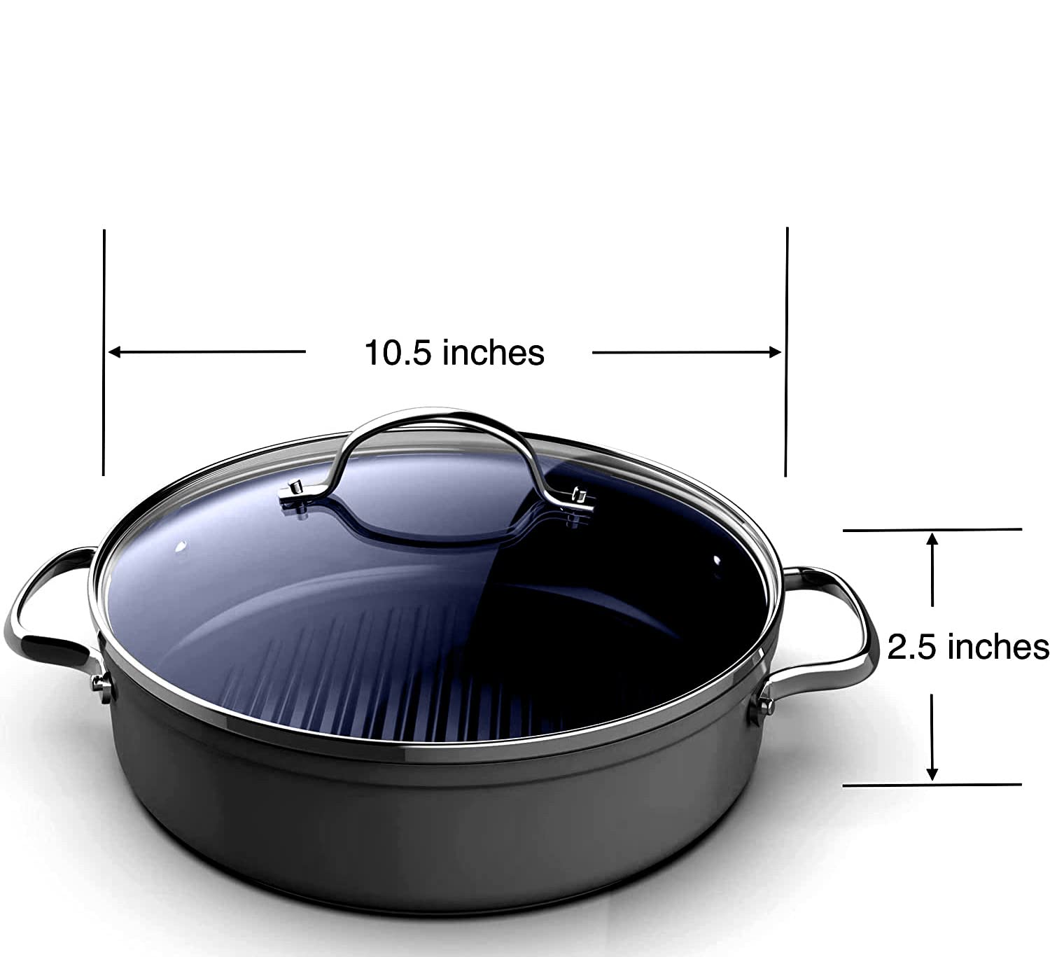 Nuwave 3Qt Skillet Forged Grill Pan, Tempered Glass Lid, G10 Healthy Duralon Blue Ceramic Ultra Non-Stick Coating, Oven & Dishwasher-Safe, Induction & Stove, Evenly Heats & Durable, Gray, PFAS Free