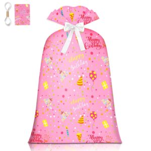 extra large gift bag for girl birthday gift bag jumbo gift bag,bday pink gift bag giant gift bag plastic oversized gift bag huge gift wrap bag birthday bag wrapping bag for large gift(48inch 1pack)