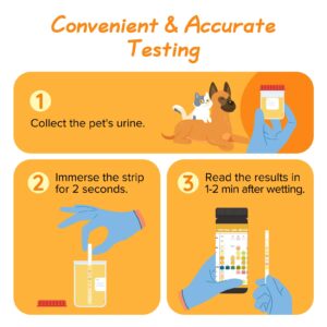 Easy@Home Pet Diabetes UTI Urine Test Strips 50 Counts, 10-in-1 Dog & Cat Urinalysis Kit Testing Glucose/Blood/Ketone/Bilirubin/pH/Protein/Urobilinogen/Nitrite/Leukocytes/SG