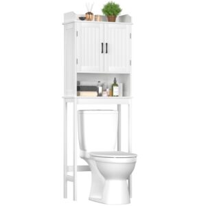 VEIKOU Over-The-Toilet Storage, Bathroom Cabinet Over Toilet, Freestanding Over The Toilet Storage Cabinet w/Adjustable Shelf & Storage Rack, White