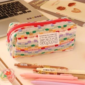 JHTPSLR Wool Knitting Pencil Pouch Colorful Knitting Wool Pencil Case Aesthetic Pencil Pouch Zipper Pen Bag Storage Bag Make Up Bag Stationery Organizer Bag for Office Travel (Multi)