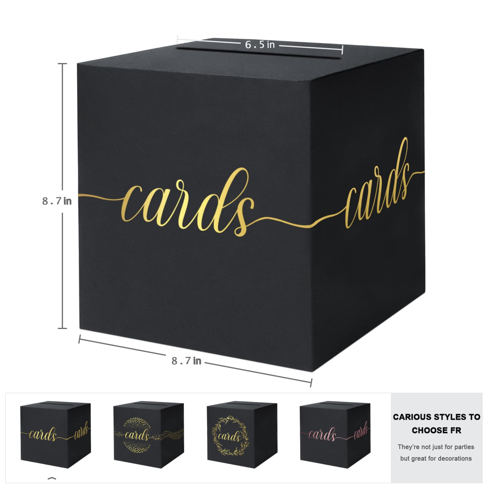 QIKSION Black Card Box with Gold Foil Design, Gift Cards Receiving Box for Birthdays Party, Wedding Receptions, Bridal & Baby Showers, Graduations, Retirements, Anniversaries