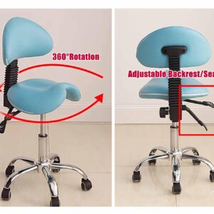 NUNETH Saddle Chair Dental Hygienist, 48-58 Cm Saddle Stool Rolling Chair with Adjustable Back Rest, Ergonomic Medical Salon Chair for Hospital (Color : Blue)