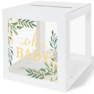 qiksion baby shower card box for reception, clear with white border gift card box for baby showers, wishing well party, birthday, gender reveal